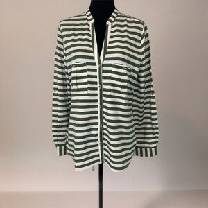 Zara Green Stripe Mandarin Collar Boxy Double Pocket Front Shirt Tunic M